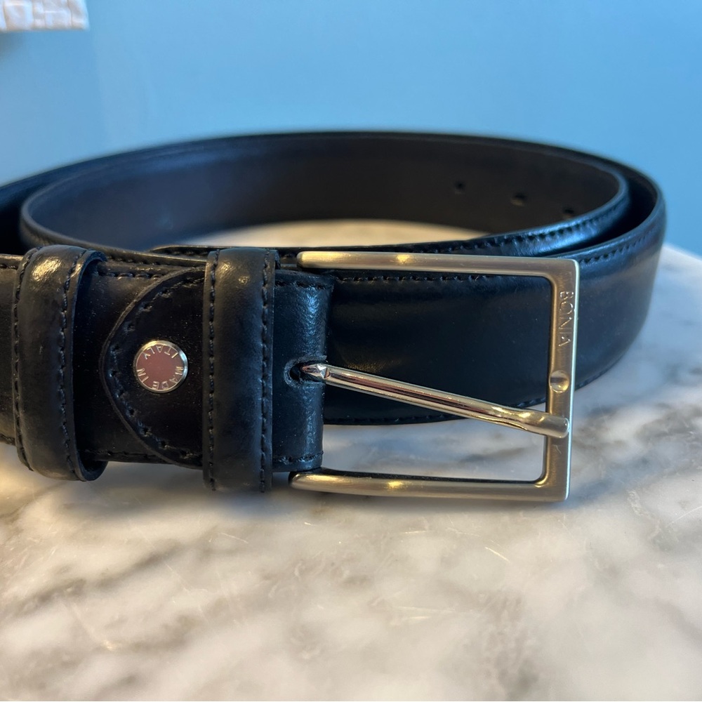 Classic Black Leather Belt with Polished Silver Buckle